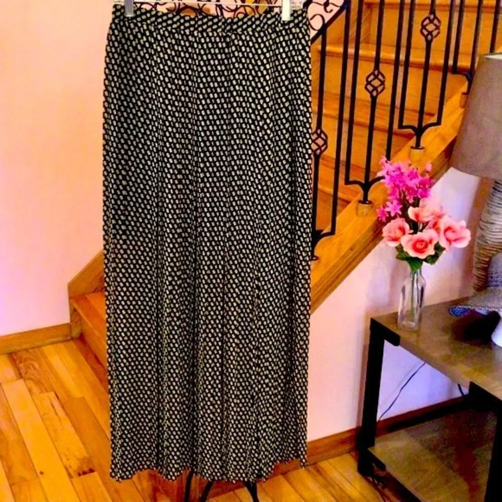 MICHAEL KORS YELLOW & BLACK POLKA DOT PLEATED MINI MAXI SKIRT W/FRONT SLIT NWT